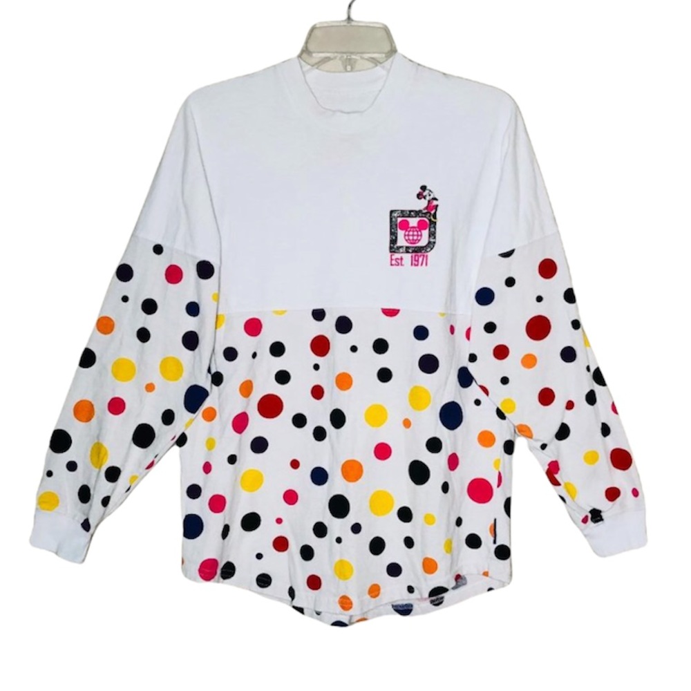 DISNEY PARKS | Minnie Mouse White Polka Dot Glitter Spirit Jersey